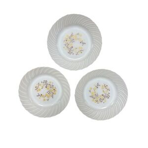 Termocrisa Milk Glass Floral Mid Century Retro Swirl Edge Plates Set Of  3
